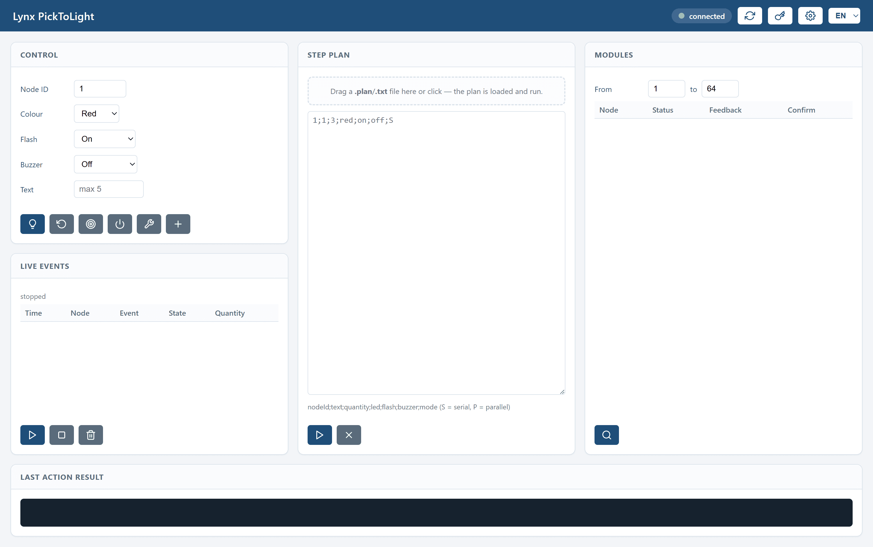 Lynx PickToLight software dashboard